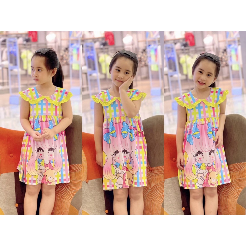 Đầm cổ sen dễ thương thun lạnh cho bé gái - Váy bé gái