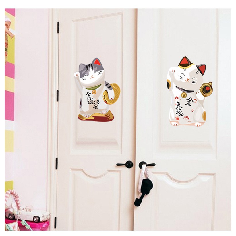 [HOT] Decal dán kính 3D chú mèo may mắn Nhật bản AmyShop