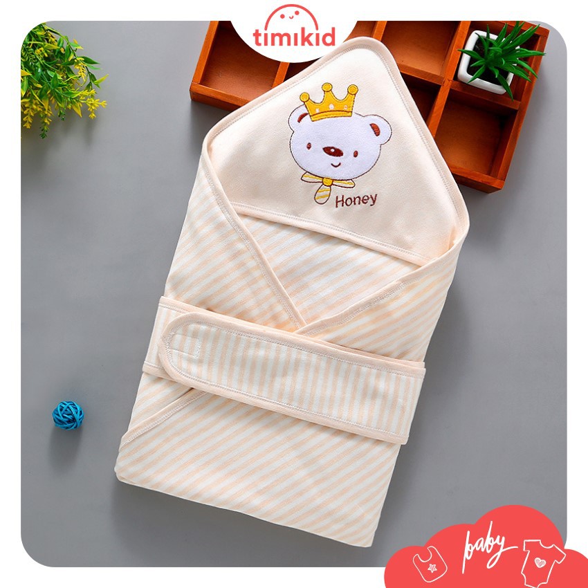 Chăn Quấn Cho Bé Sơ Sinh Đến 6 Tháng Tuổi – Khăn Ủ Cho Bé Có Mũ, Kèm Đai Quấn 90x90cm - TIMIKID STORE