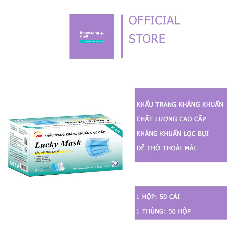 KHẨU TRANG Y TẾ 4 LỚP CAO CẤP KHÁNG KHUẨN LUCKY MASK V2 CHÍNH HÃNG HÀNG CÔNG TY CÓ GIẤY TỜ ĐỦ ĐIỀU KIỆN (Hộp 50 cái)