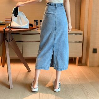 Chân váy jeans dài xẻ tà Ulzang