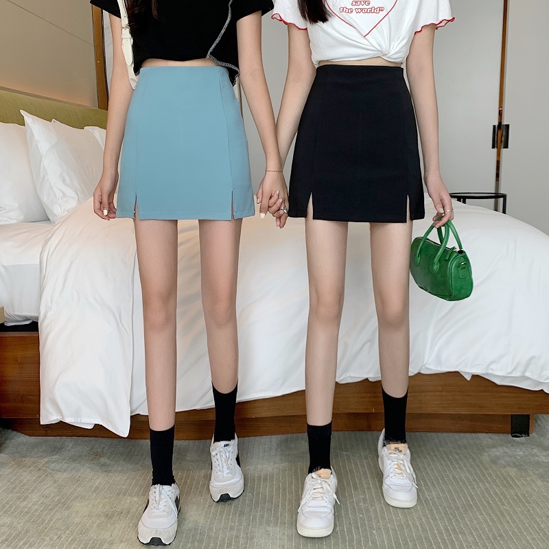 Split A-line bag hip skirt summer Korean version of the high waist was thin and versatile one-step skirt