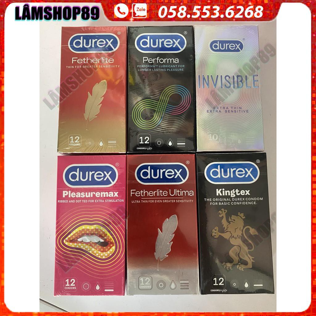 [COMBO] 4 hộp Bao cao su Durex Performa, Fertherlite,  Invisible, Pleasuremax, Kingtex, Ultima TẶNG 1 hộp Ok 3 cái