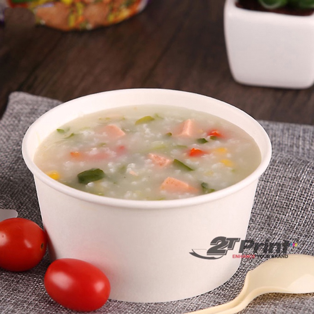 Combo 100 Bát Giấy Trắng, Tô Giấy Dùng 1 Lần, Kèm Nắp Đậy, Đựng Thức Ăn, Bún, Phở, Cháo, An Toàn Thực Phẩm