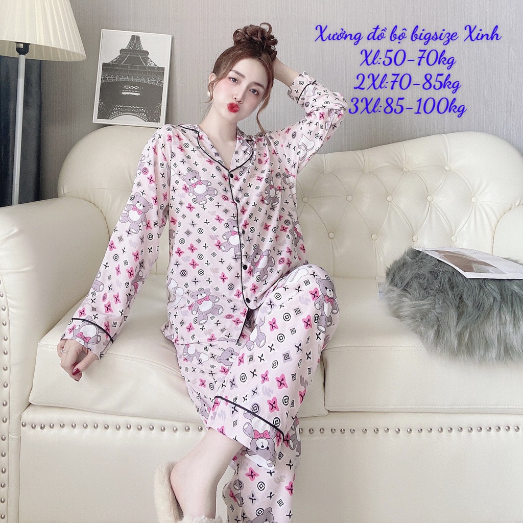 Đồ Ngủ Pijama Bigsize  Tay Dài  50-100kg  Đồ Mặc nhà Cao Cấp Cổ Sen Sang trọng cho nữ