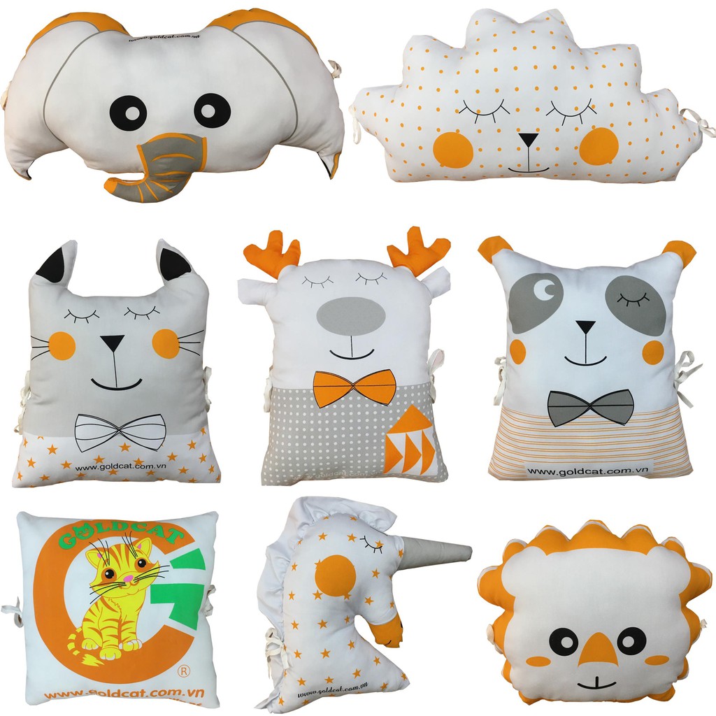 Set 8 Gối Quây Thú Ngộ Nghĩnh Kèm Ga GOLDCAT Chất Vải Mềm Mịn, Lõi Bông Giúp Bé Tránh Va Đập