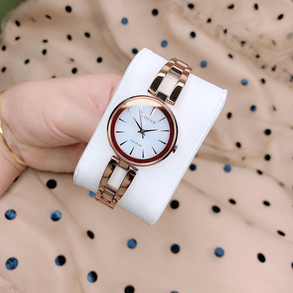 Đồng Hồ Nữ CITIZEN Axiom Eco-Drive Women's EM0633-53A Rose Gold-Tone Bracelet Chính Hãng Tặng Dây Da Cao Cấp