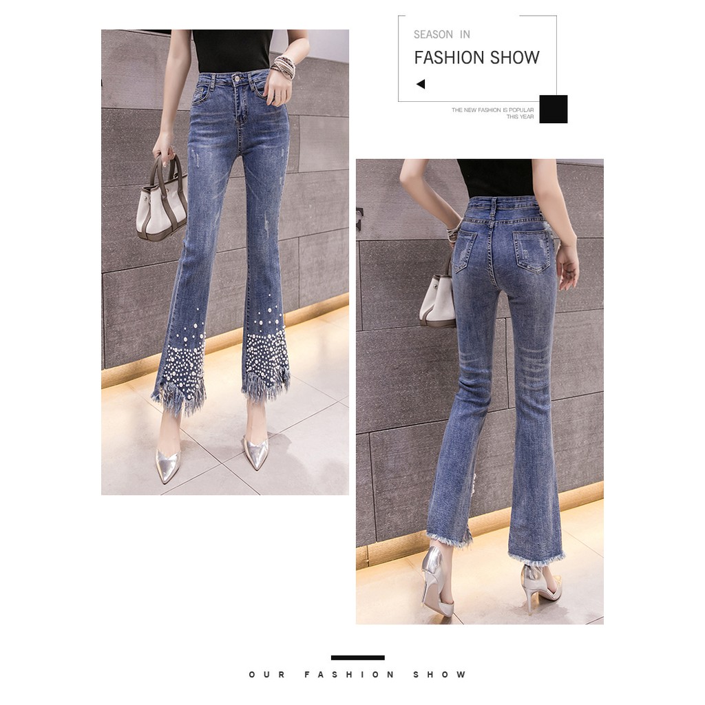 Quần jean ống loe đính hột SANG CHẢNH lấp lánh có CLIP và ẢNH THẬT