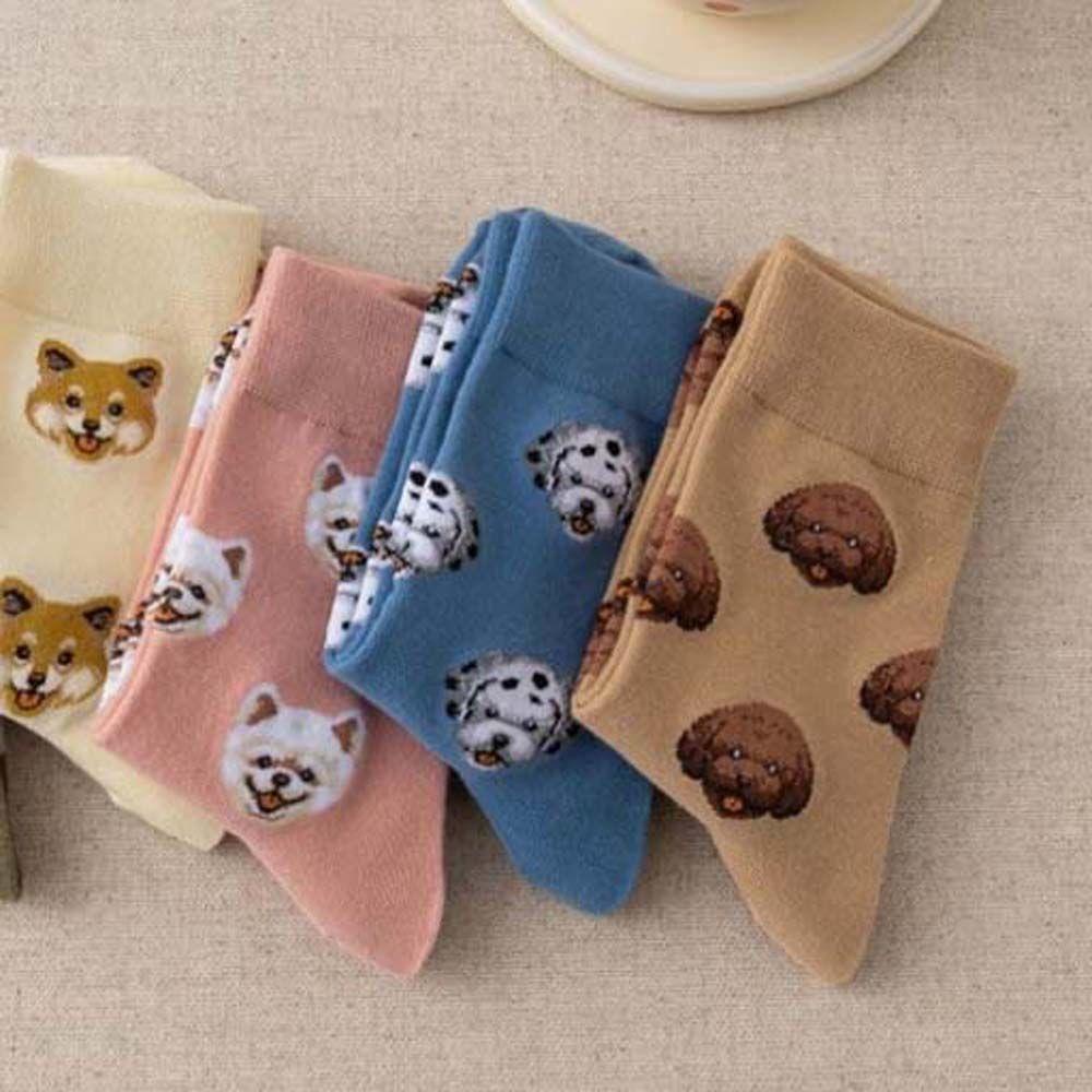 FORBETTER Vớ Cotton Cổ Trung Thoáng Khí In Họa Tiết Chó Shiba Inu Sáng Tạo Kiểu Nhật Bản