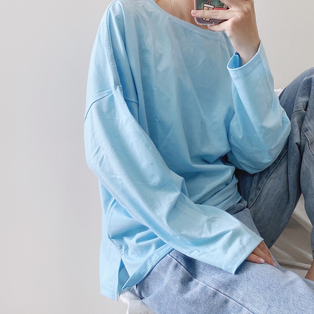 Áo Thun Tay Dài YAYSHOP phông unisex vải cotton xẻ tà 4 màu hình thật