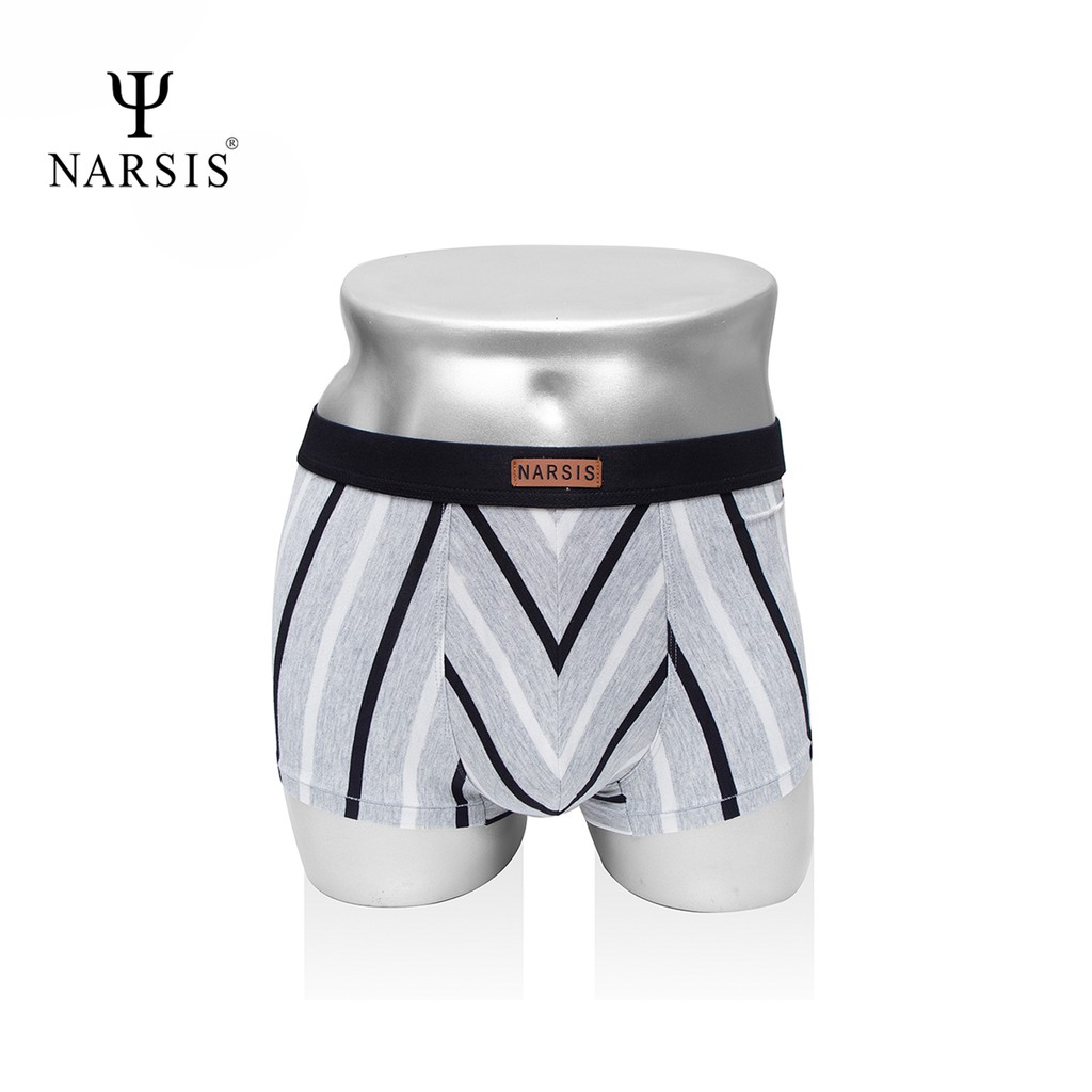 [Mã BMBAU50 giảm 7% tối đa 50K đơn 99K] Quần lót boxer nam Narsis F9002 cạp to màu ghi kẻ đen trắng