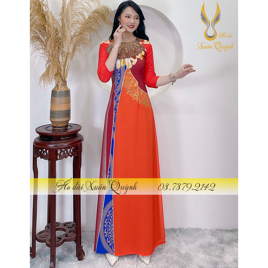 Áo Dài Họa Tiết Thổ Cẩm, Sang Trọng Duyên Dáng Lụa Habutai K58 - Áo Dài Xuân Quỳnh