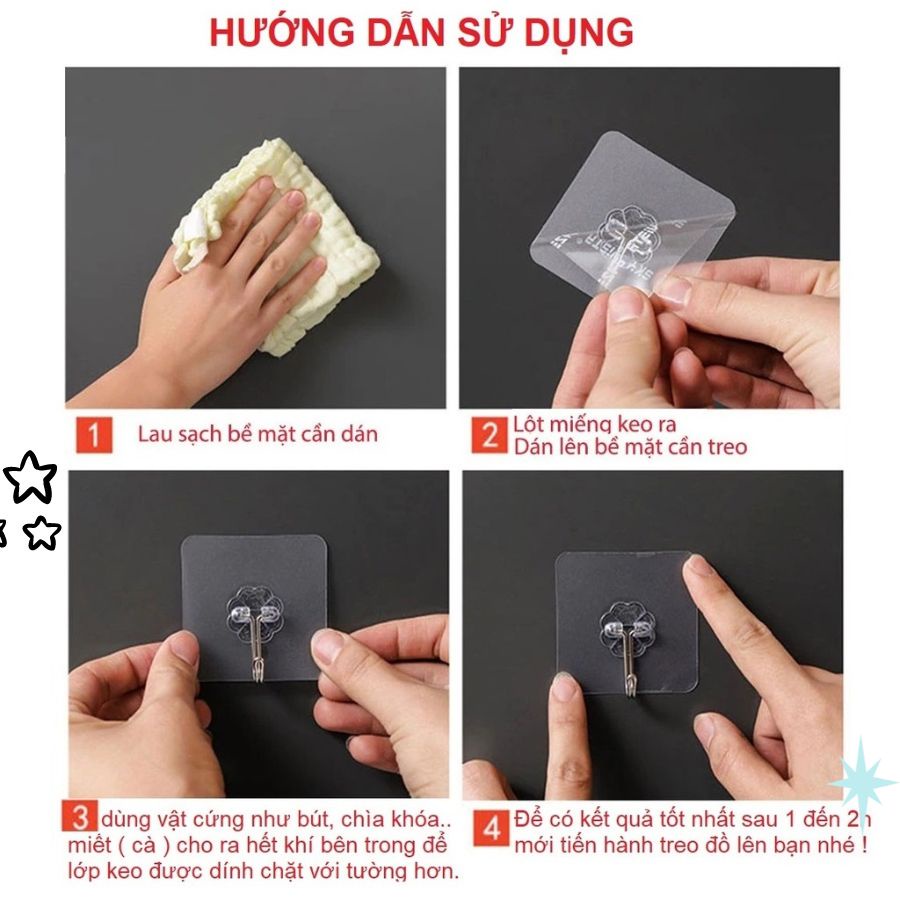 Combo 10 Móc Dán Tường Siêu Bền Siêu Chắc Trong Suốt Treo Đồ Dùng Thông Minh