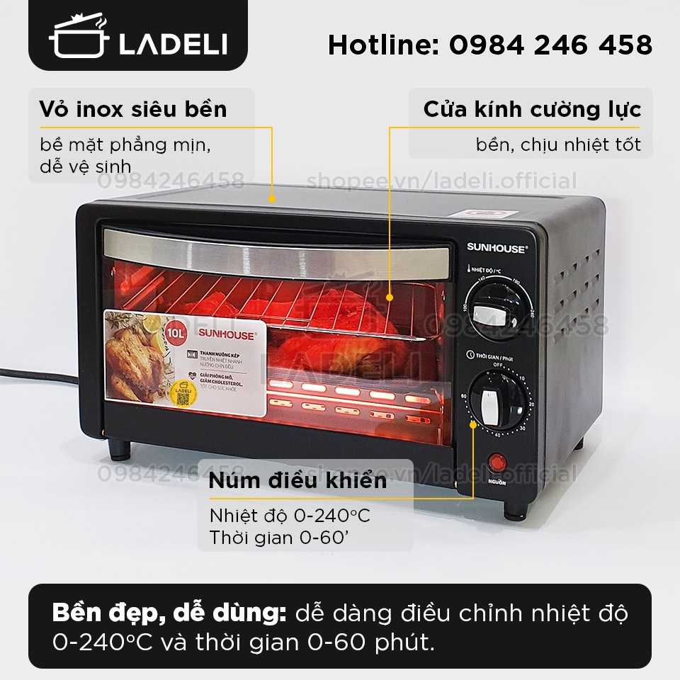 [Mã ELHADEV giảm 4% đơn 300K] Lò nướng halogen mini SUNHOUSE SHD4206 / SHD4210 dung tích 10L