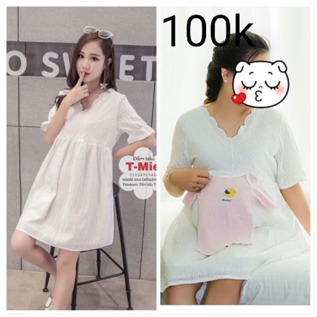 Đầm bầu vải xô trắng