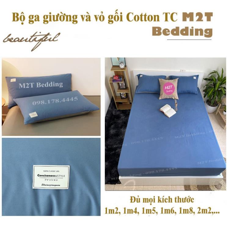 Bộ grap giường và vỏ gối Cotton Tici M2M Home, ga gối Cotton thun lạnh Hàn Quốc đủ size drap nệm