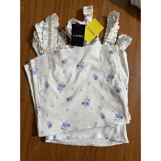 ao day bảng to F21 [Ribbed Floral Ruffled-Strap Top]