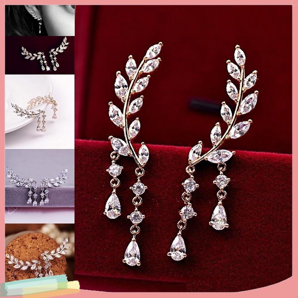 1 Đôi Bông Tai Hình Chiếc Lá Đính Đá Thời Trang Dành Cho Nữ