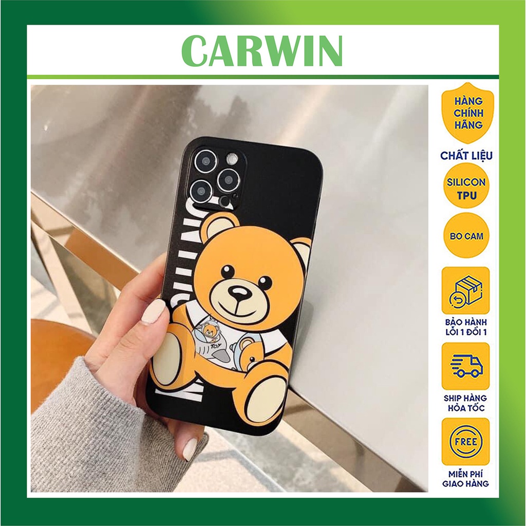 Ốp lưng iphone  hình gấu  MOSHINO dẻo bảo vệ camera cho 7pluss 8pluss x xs xsmax 11 11max 12 12max 1