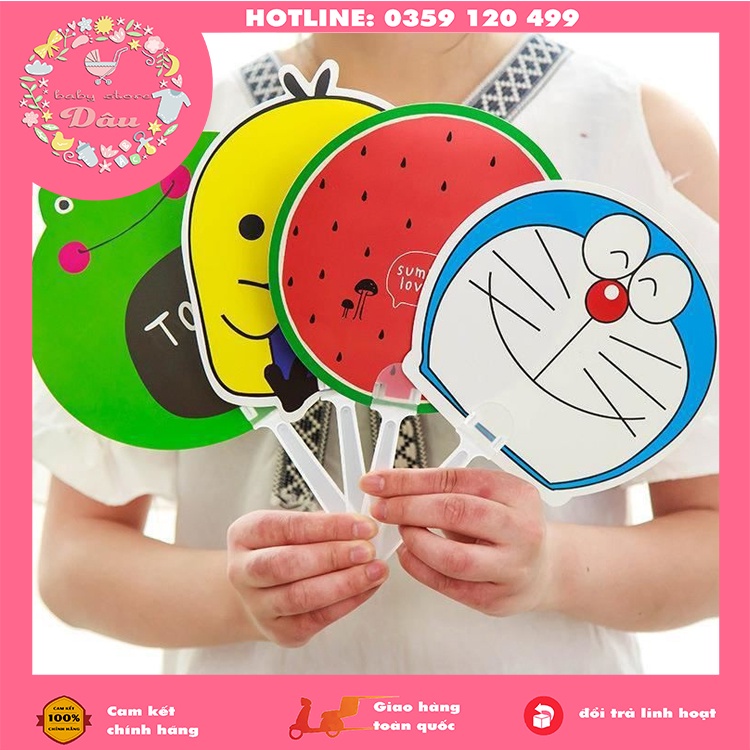 Quạt nhựa cầm tay siêu rẻ xinh xắn cho bé trai/gái hình doraemon,vịt, hello kitty, chopper, hoa quả ....