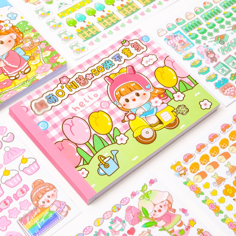 Sticker Cute Bộ 50 Miếng Dán Giấy Washi Họa Tiết Hoạt Hình Dễ Thương Trang Trí Sổ Tay Collect Book