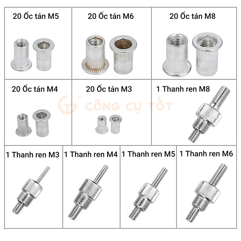 Bộ kìm rút đinh tán, ốc tán, ốc rút, ecu rút M3-M8 106 chi tiết