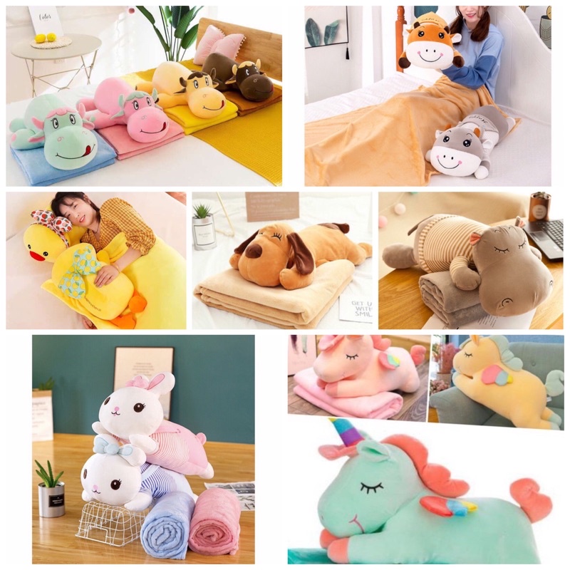 Bộ chăn gối 2 trong 1 hình thú đáng yêu