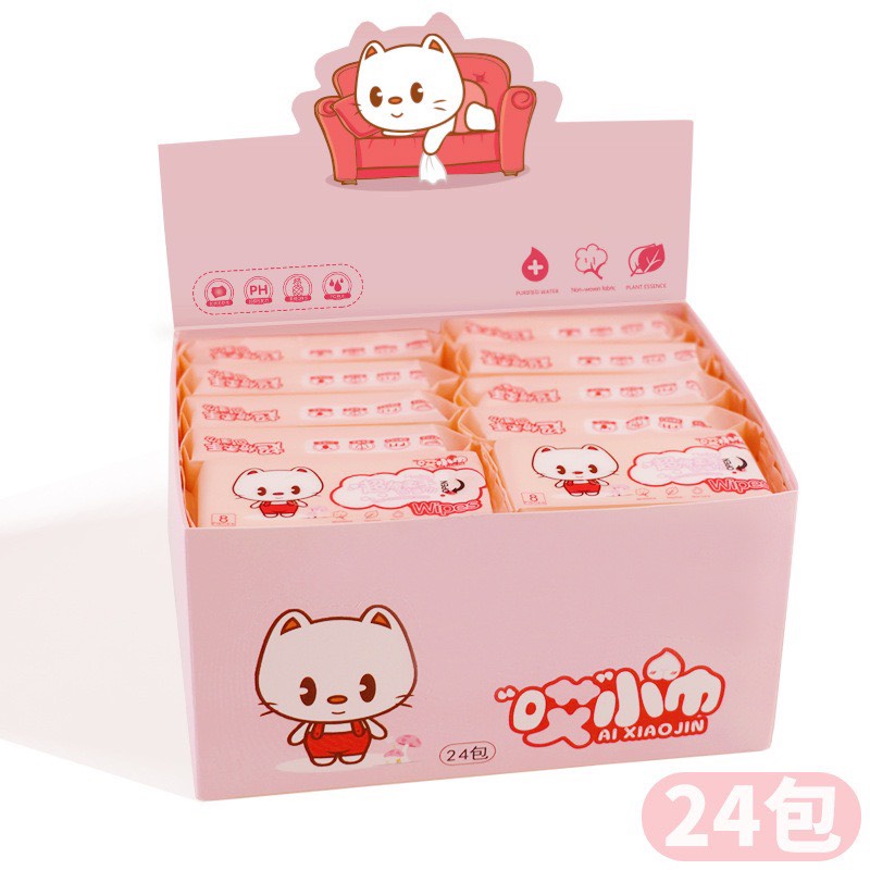 COMBO 24 gói khăn giấy ướt mini cho mặt gói nhỏ bỏ túi tiện lợi 1 gói 8 miếng HILL STORE