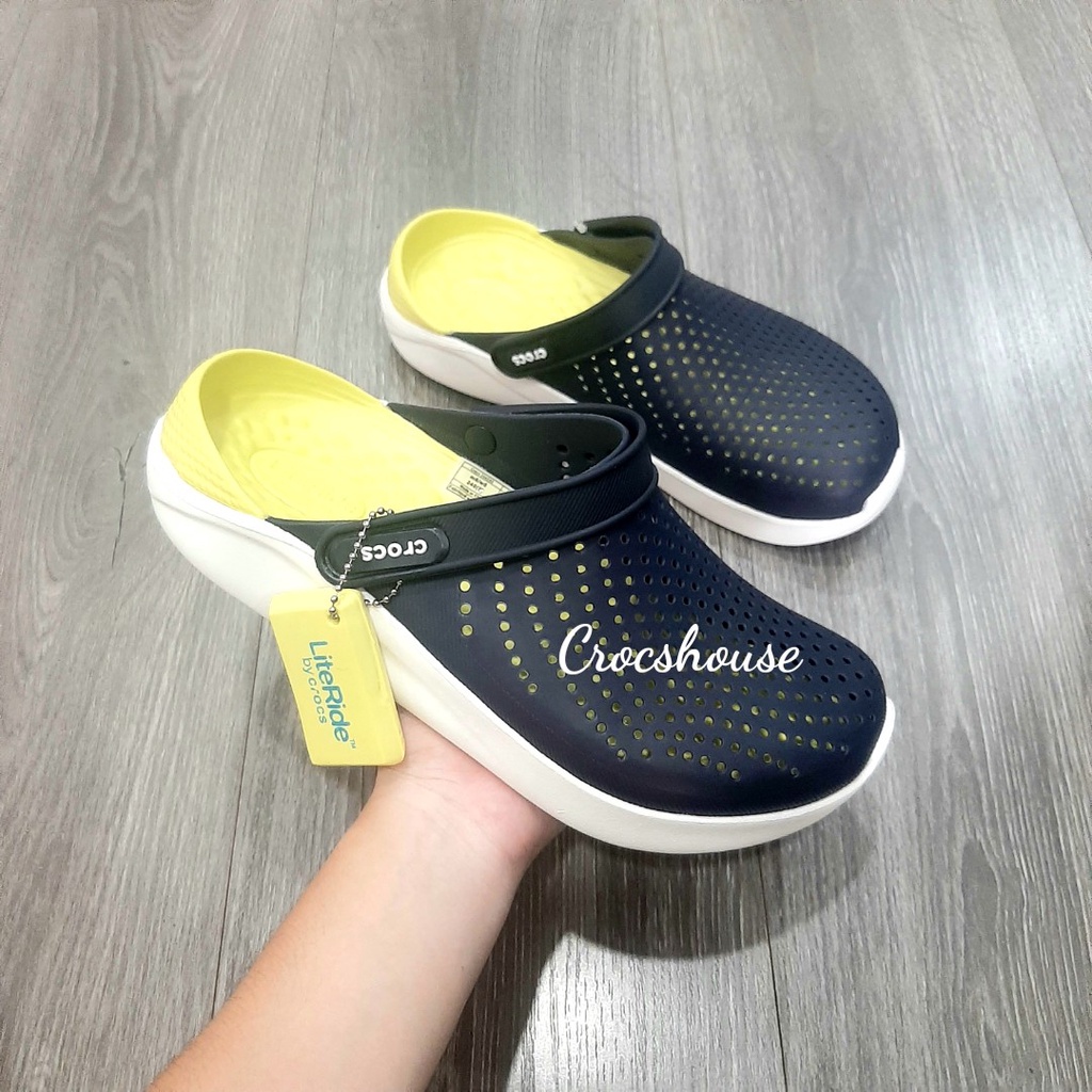 (Bảo hành+ chất lượng) Dép sục cross literide unisex hàng cao cấp, màu navy đế vàng - cross house