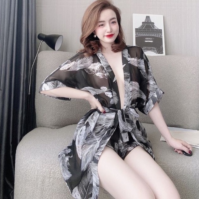 Váy Ngủ Nữ Dạng Áo Choàng - Váy Dạng Kimono Áo Choàng Siêu Xinh Quyến Rũ Kèm Quần