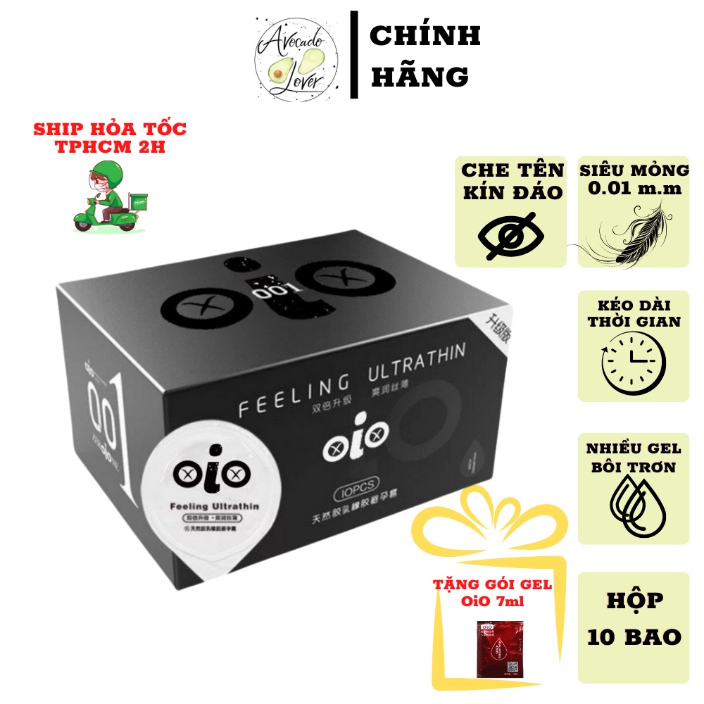 Bao cao su siêu mỏng 001 Đen tạo cảm giác chân thật, nhiều gel bôi trơn, kéo dài thời gian quan hệ Hộp 10 BCS, Bo.lover