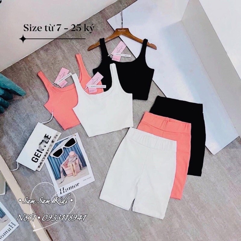 bộ cotton ba lỗ năng động cho bé gái xinh xắn