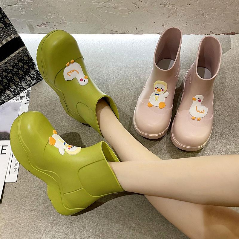 ▼Giày Bốt Đi Mưa Chống Trượt Đế Dày Tăng Chiều Cao Chống Thấm Nước Họa Tiết Hoạt Hình Dễ Thương