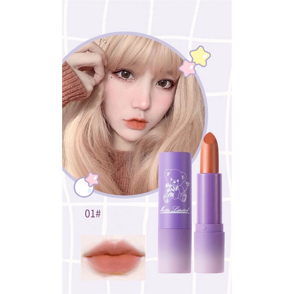 Son Môi Son kem lì Koujing Gấu Matte Son Môi Lụa Sương Mù Nhung Tình Yêu Đào Đậu Cát Son Môi là không dễ dàng phai nhạt và không dễ dàng để Dip trong cốc COD