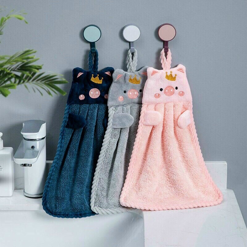 Khăn lau tay có móc treo, Khăn Lau Tay Sợi Nhỏ Thấm Hút Tốt Phong Cách Hàn Quốc Dễ Thươn