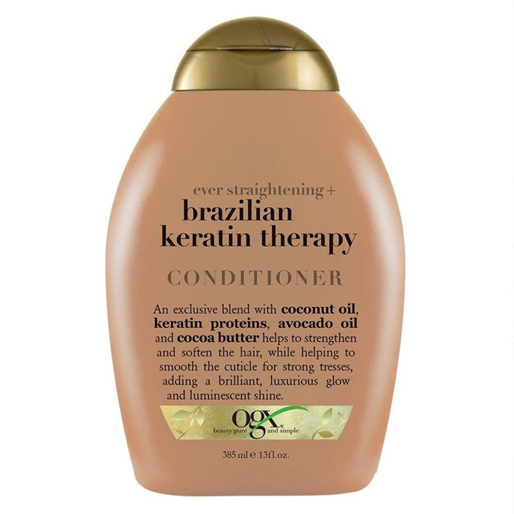 Dầu Xả Vào Nếp Suôn Mượt, Tóc Bóng Khỏe OGX Ever Straightening + Brazilian Keratin Therapy Conditioner 385ml - Nâu