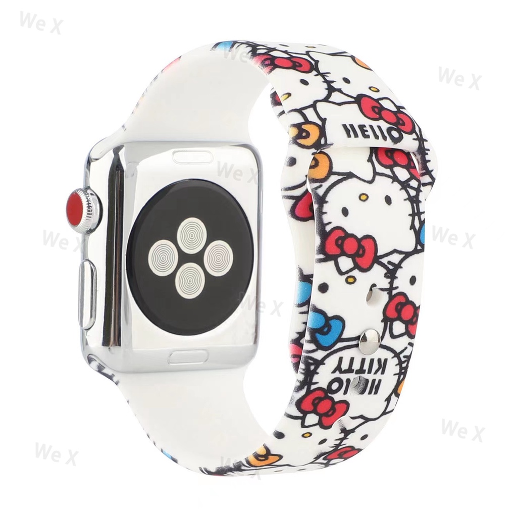 Dây Đeo Đồng Hồ Bằng Silicone Hình Mèo Kitty Cho Apple Watch 38mm 40mm 41mm 42mm 44mm 45mm Series 8 7 6 SE 5 3 2 1