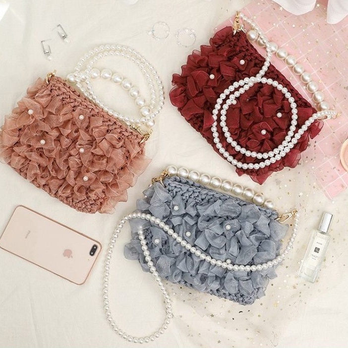 Set Phụ Kiện Túi Tự Đan Ruy Băng Dây Ngọc Mẫu Nữ Tính, Sang Trọng