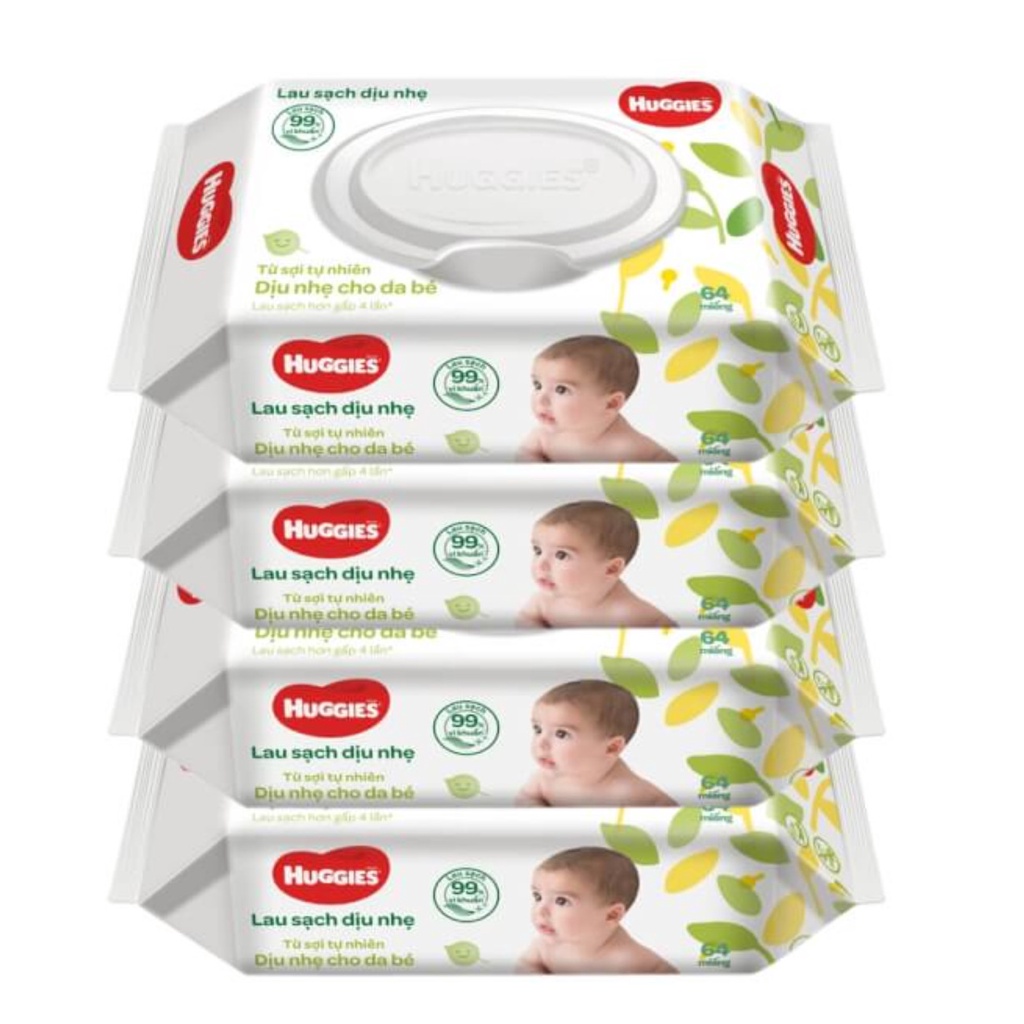 Khăn ướt  Huggies không mùi (64 miếng) dùng an toàn cho bé