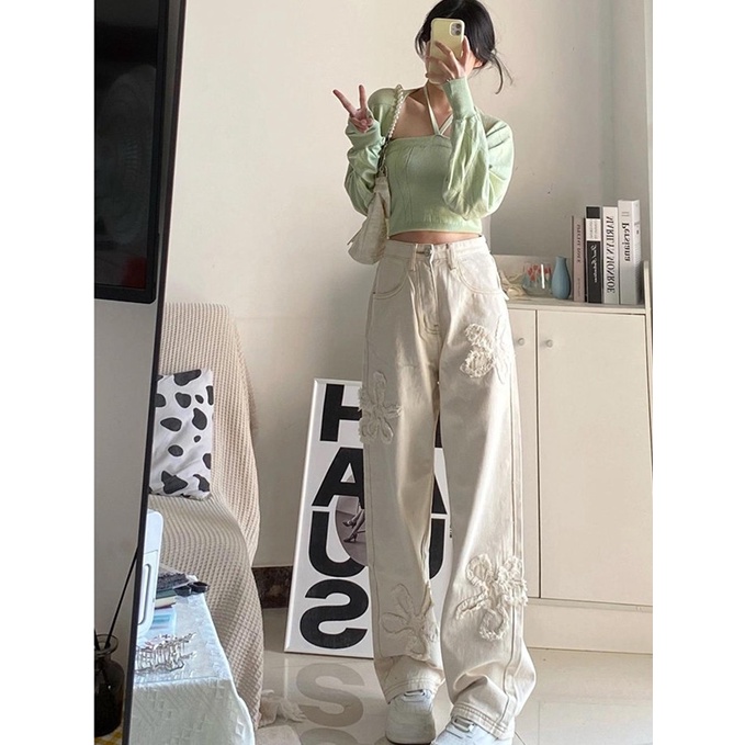 Quần Jeans Nữ Lưng Cao Dáng Rộng Thời Trang Cá Tính