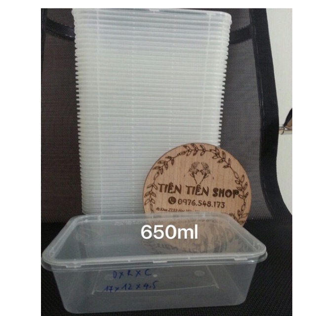 Combo 50 hộp nhựa chữ nhật 650ml đựng 1 lần