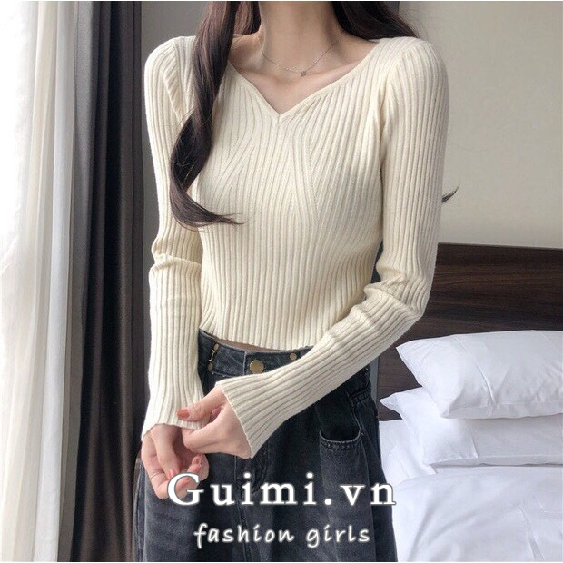 Áo Dệt Kim Cổ Chữ V Dáng Ôm Thời Trang Cho Nữ