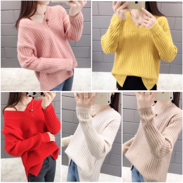 BÁN SỈ ÁO LEN QC CỔ TIM DÁNG RỘNG