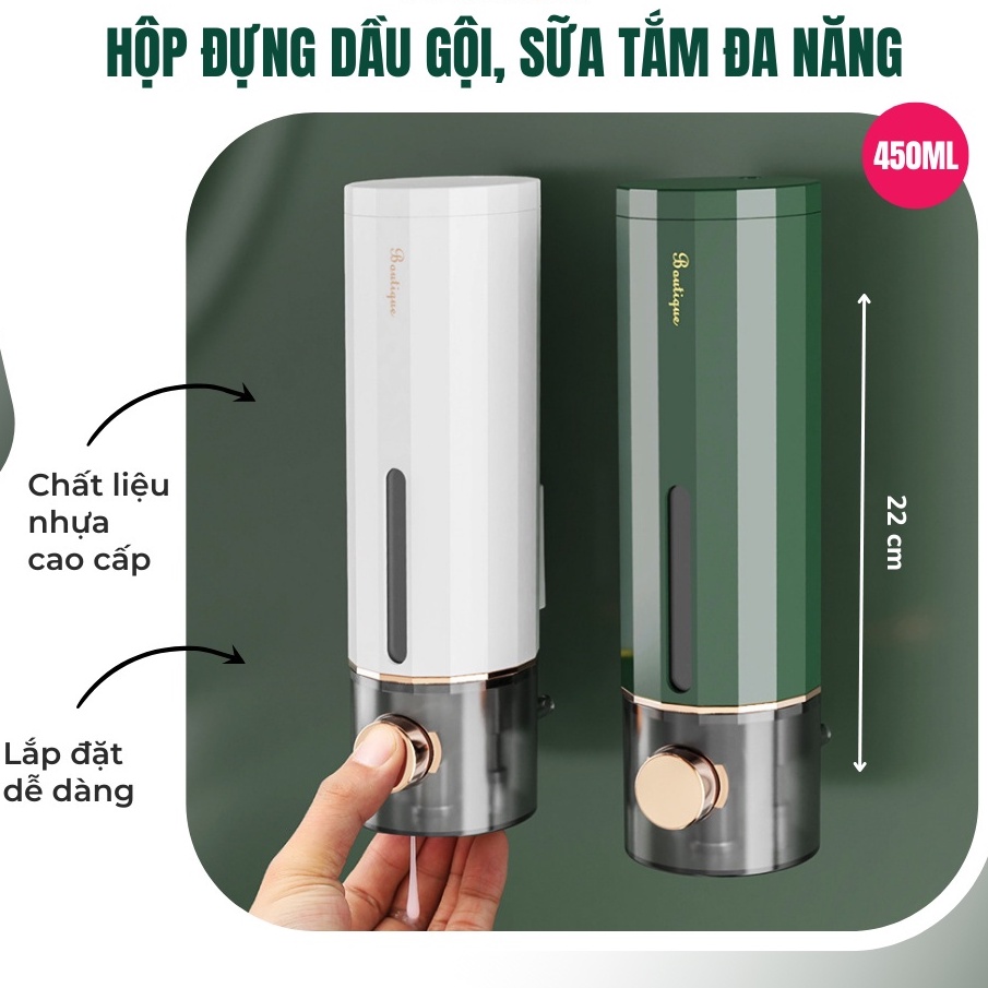 Bình Đựng Nước Rửa Tay Hộp Đựng đựng Dầu Gội Sữa Tắm Gắn Tường Cho Phòng Tắm Nhà Vệ Sinh,Khách Sạn 450ml