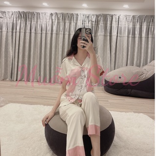 Đồ bộ Pijama lụa quần dài áo cộc, Chất liệu lụa Mango cao cấp không nhăn giữ form tốt