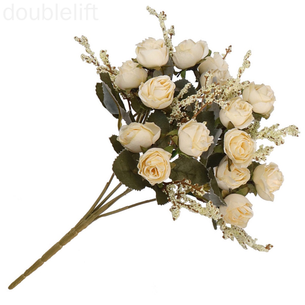 5 Nhánh Hoa Hồng Nhân Tạo 15 Bông Trang Trí Tiệc Cưới