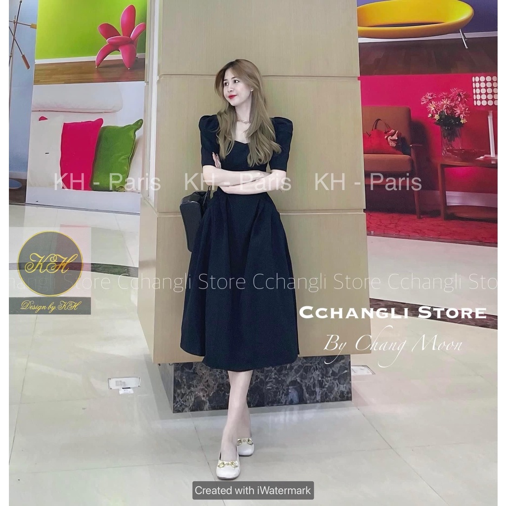 Váy đầm cổ vuông túi sườn