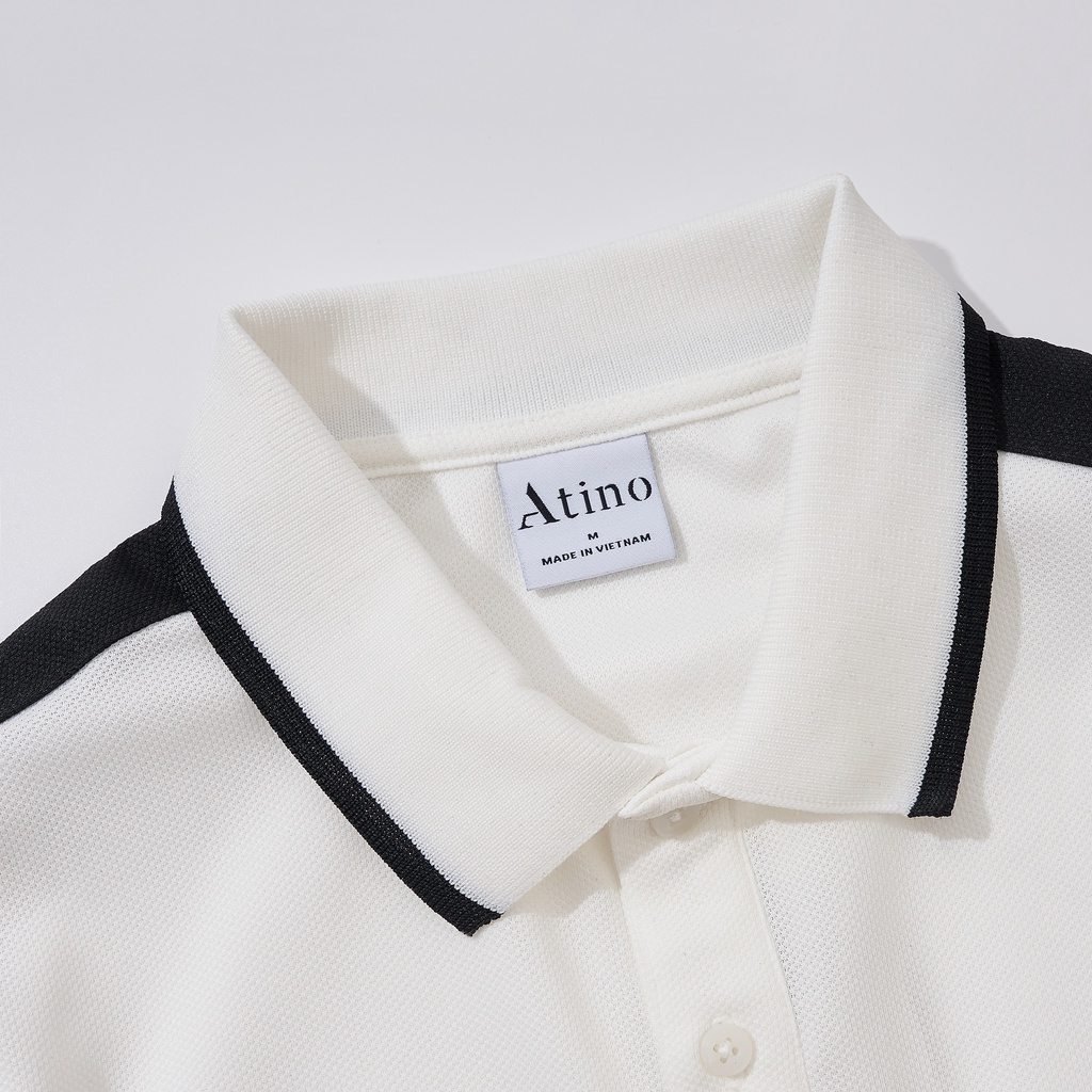 Áo Polo Nam phối vai BEIGE ATINO thanh lịch trẻ trung vải cá sấu Cotton cao cấp chuẩn form PL2.3058