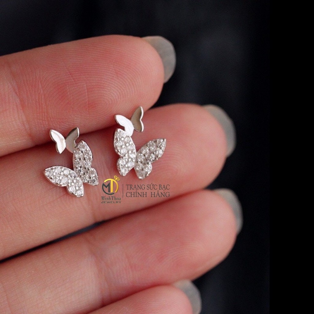 Bông tai, khuyên tai nữ bạc đẹp ,trang sức bạc hình cánh bướm phong cách Hàn Quốc Minh Thoa JEWELRY