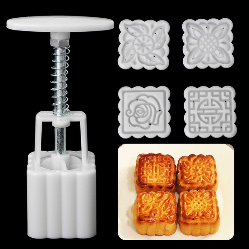 Set 5 Khuôn Làm Bánh Trung Thu 50g Hình Vuông Họa Tiết Hoa